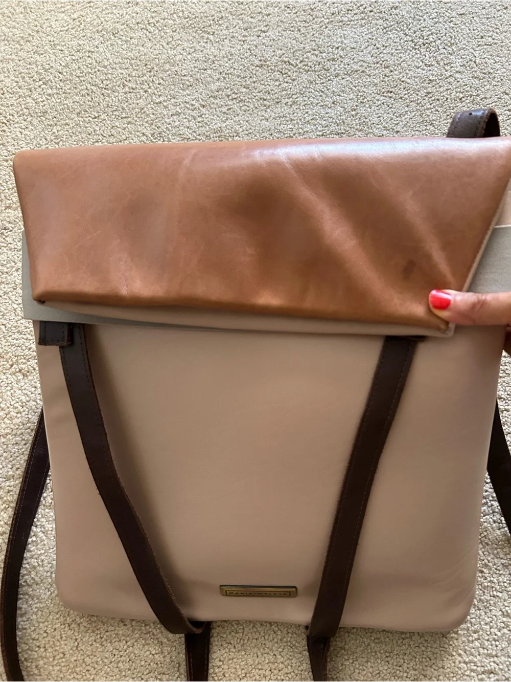 Classic Cognac Leather Backpack with Brown Straps